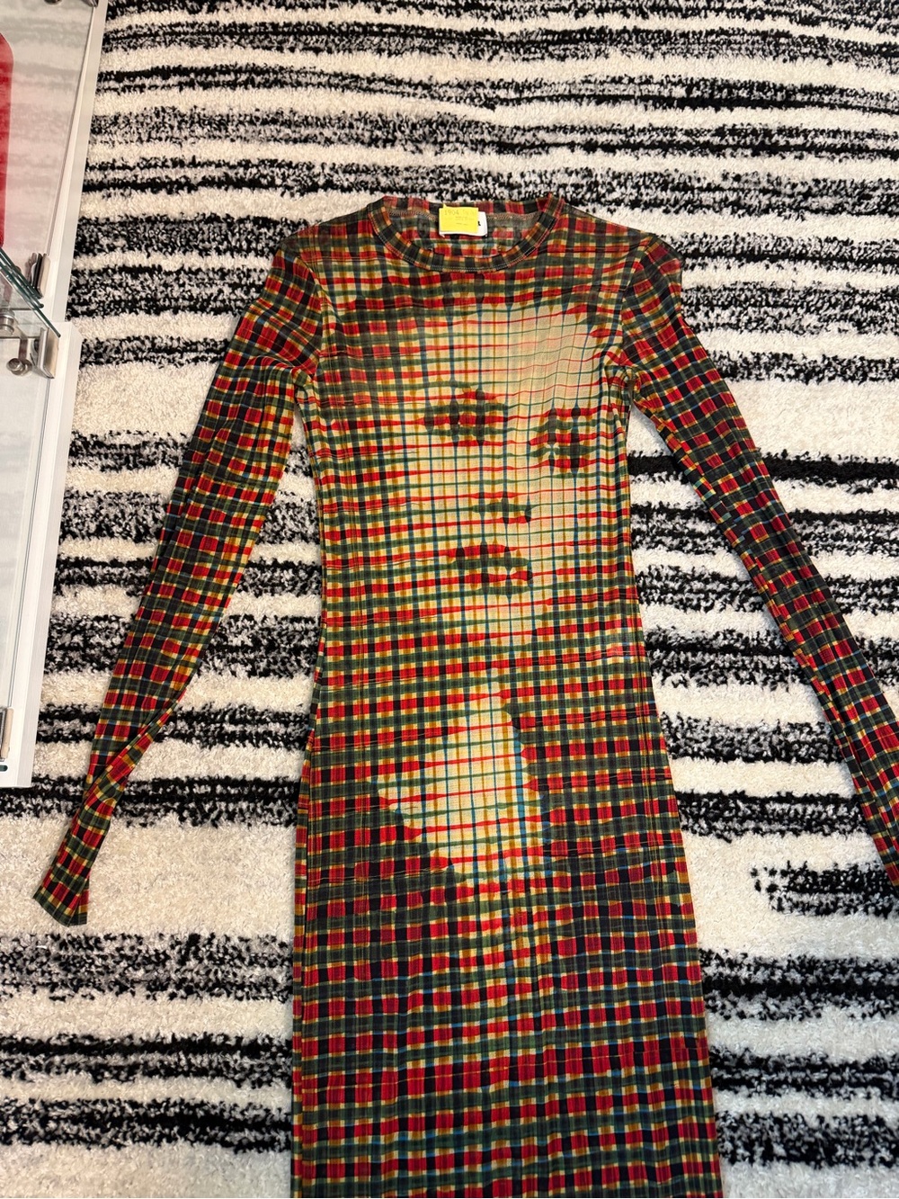 Jean Paul Gaultier Long Plaid Graphic Bodycon Dress - Red/Green - Picture 2 of 4